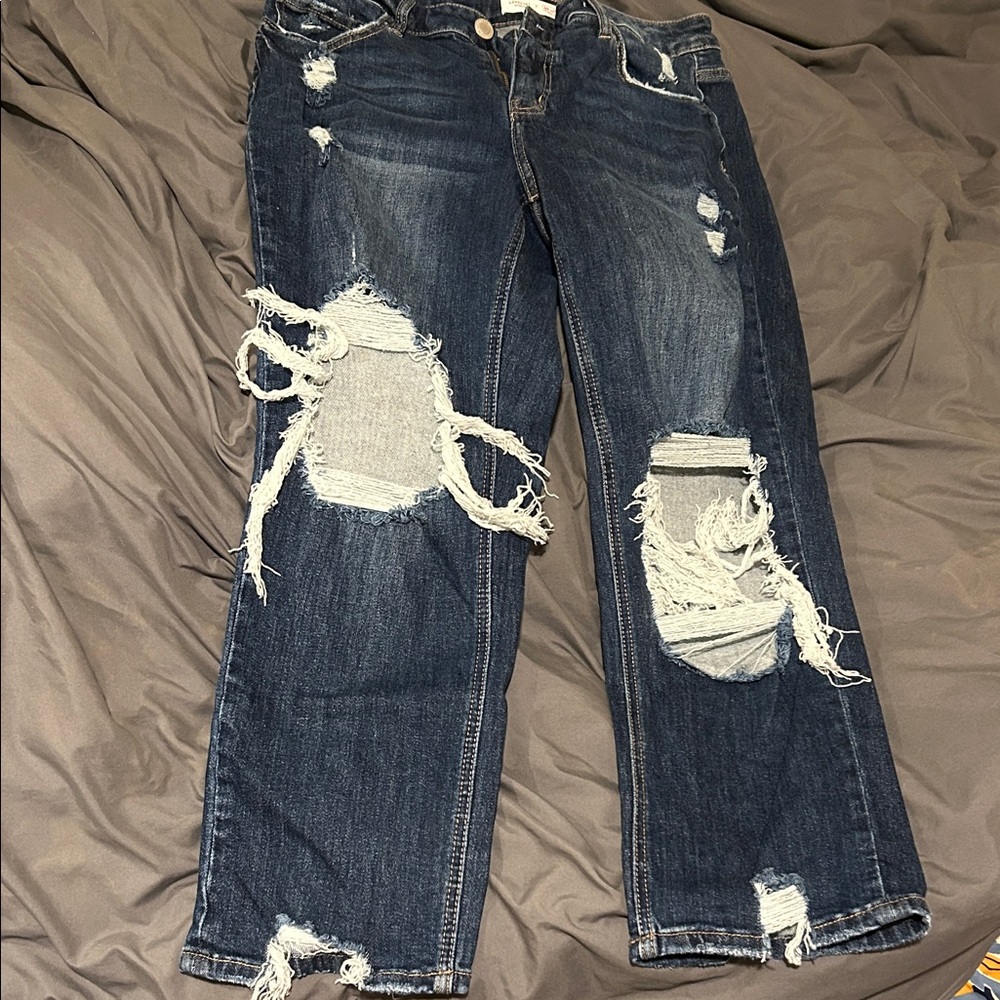 Lovervet by Vervet Women's Dark Blue Ripped Straight Boyfriend Jeans